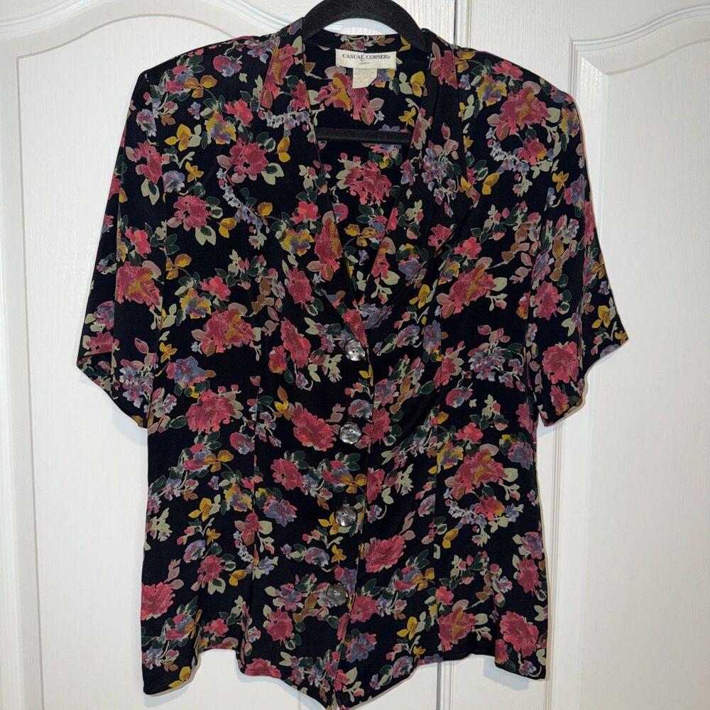 VTG Casual Corner Dark Floral Button Shirt Blouse 90s Y2K Office Career 10 USA